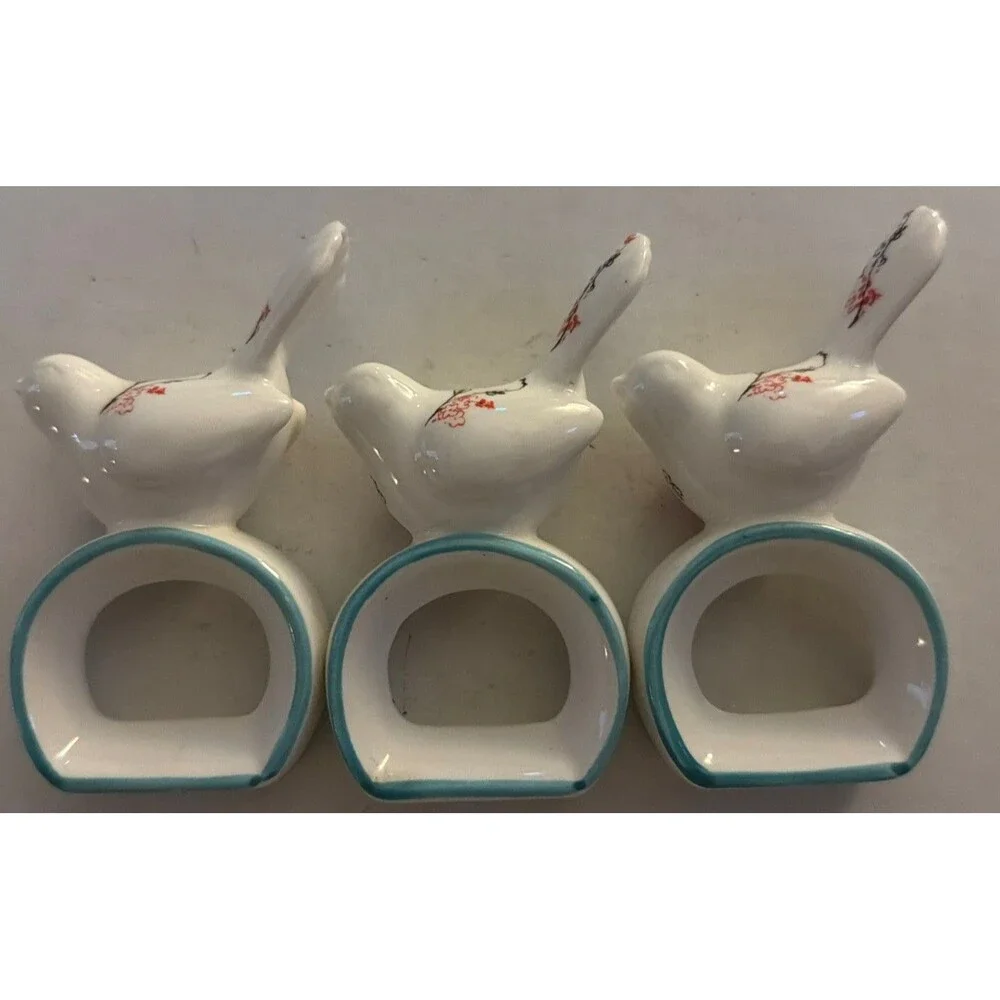 Lot of 3 Porcelain Napkin Ring White Bird Floral